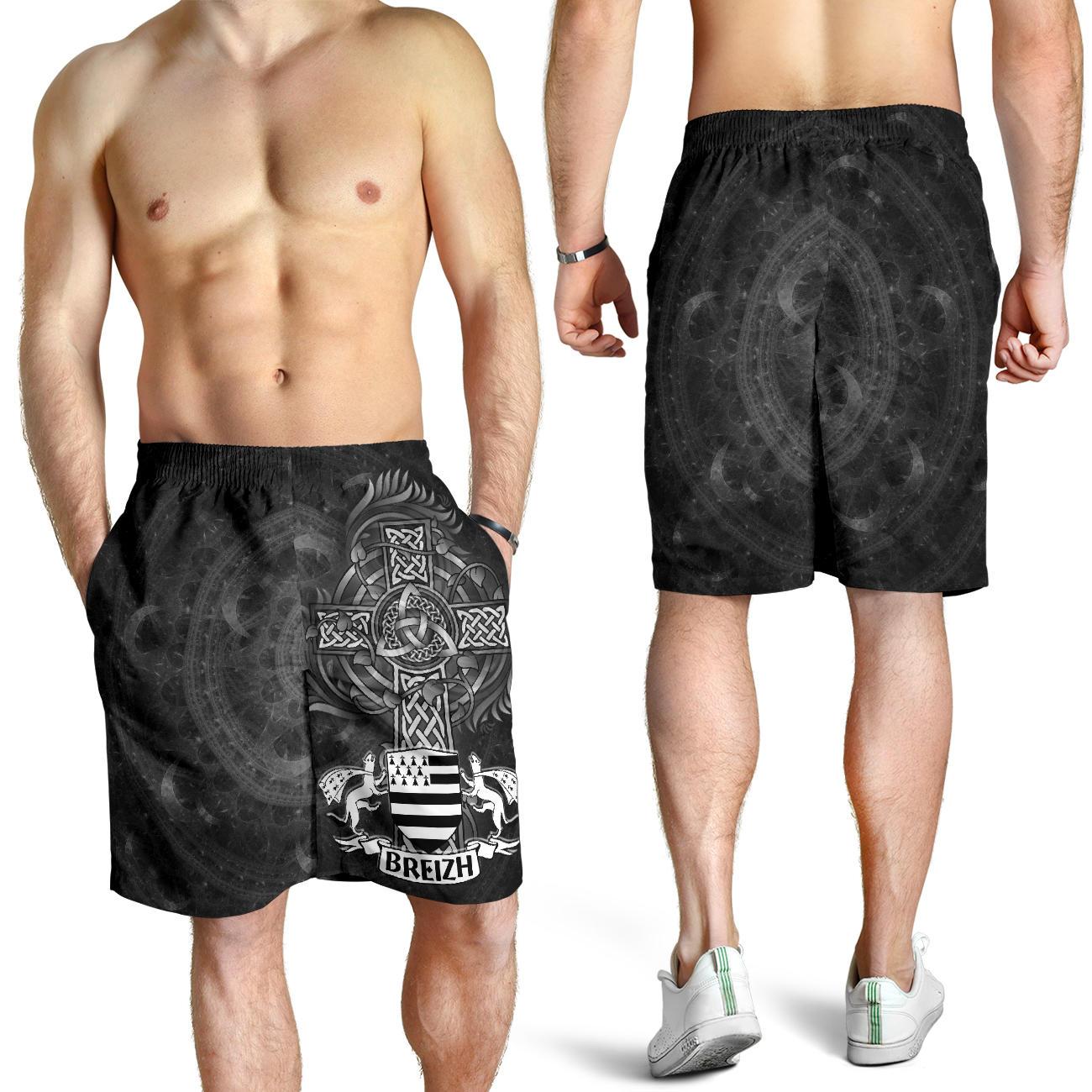 Celtic Men's Shorts - Brittany Flag With Celtic Cross - Vibe Hoodie Shop