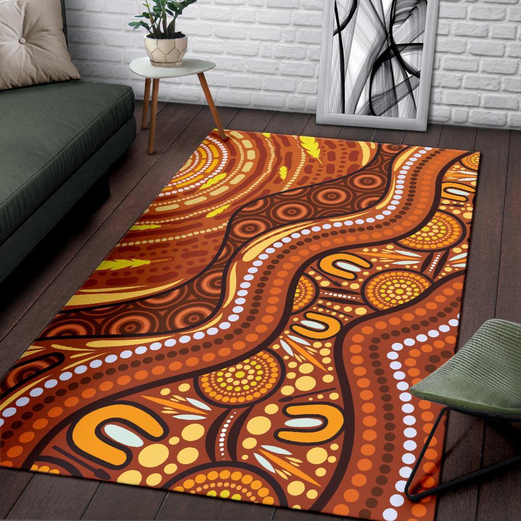 Aboriginal Area Rug - Landscape and The Sun Dot Painting Art - Vibe Hoodie Shop