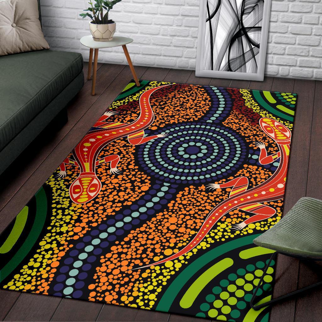 1st Australia Area Rug - Aboriginal Two Lizards Dot Painting Circle - Vibe Hoodie Shop