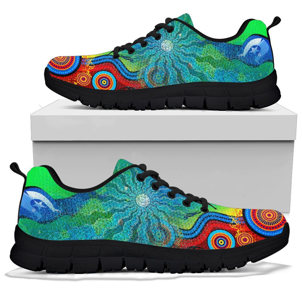 Sneakers - Torres Strait Islanders Flag with Aboriginal Patterns Shoes - Vibe Hoodie Shop