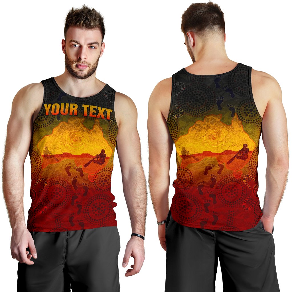 Custom Aboriginal Men's Tank Top, Australian Map with Indigenous Color - Vibe Hoodie Shop