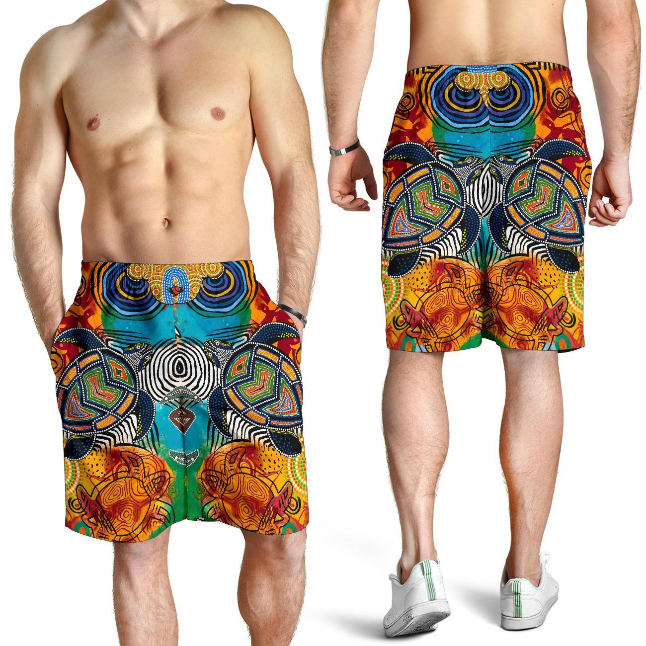 Aboriginal Men's Shorts - Turtle Indigenous Art - Vibe Hoodie Shop