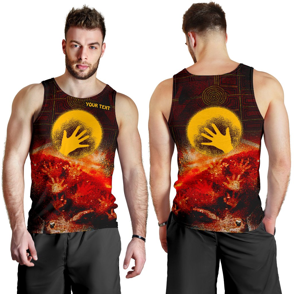 Custom Aboriginal Men's Tank Top - Indigenous Flag Hand Art - Vibe Hoodie Shop