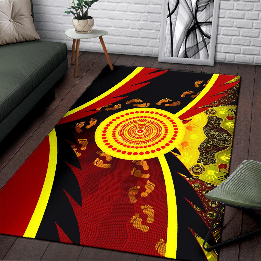 Aboriginal Area Rug - Indigenous Flag With Footprint Hand Art - Vibe Hoodie Shop