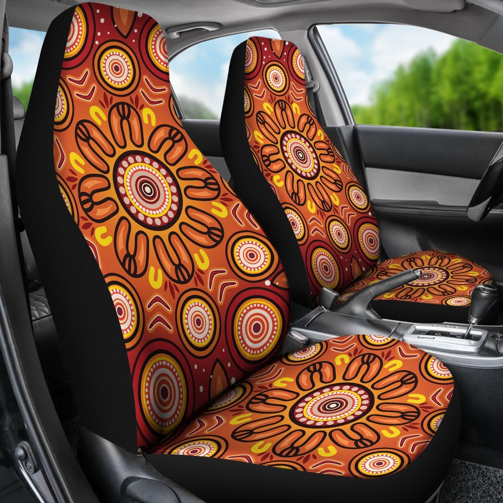 Aboriginal Car Seat Covers - Circle Flowers Patterns VER01 - Vibe Hoodie Shop