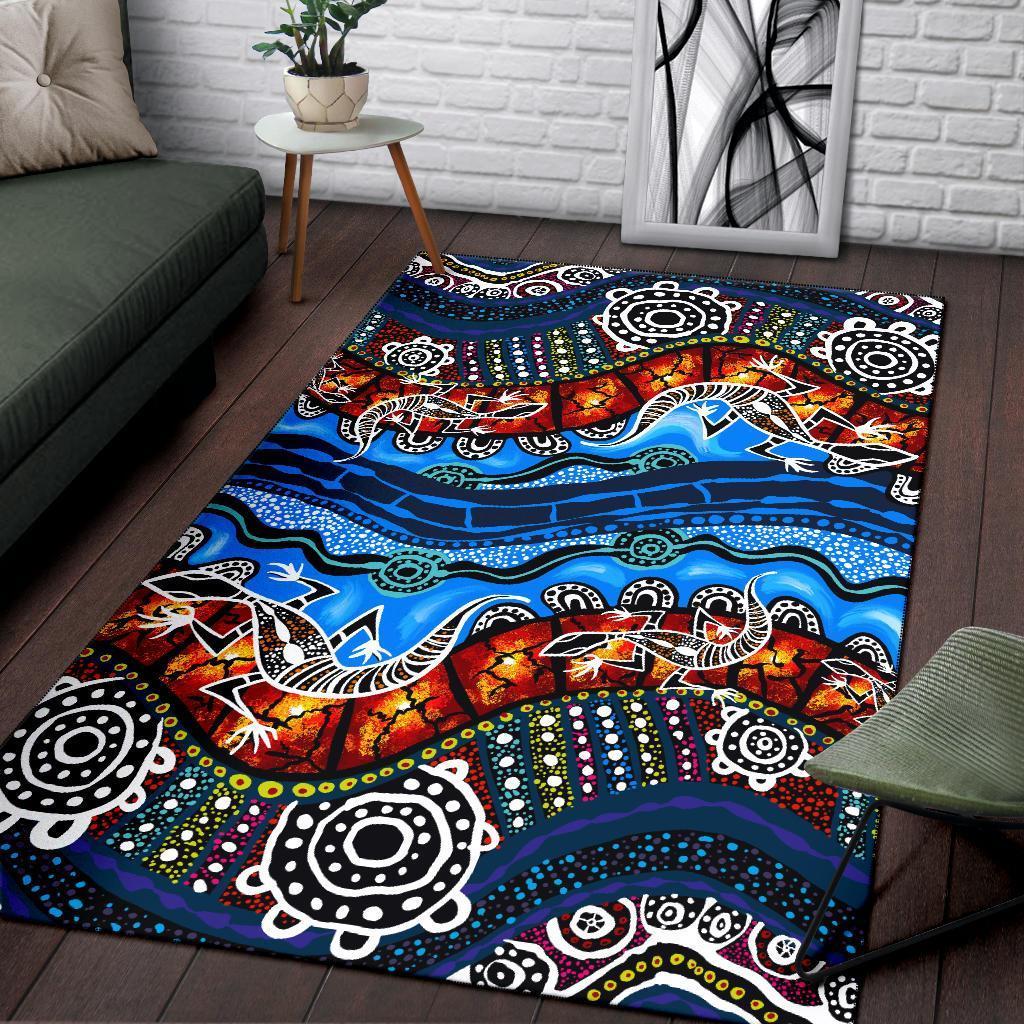 Vibe Hoodie Area Rug - Aboriginal Lizard Dot Painting Blue Wave - RLT20 - Vibe Hoodie Shop