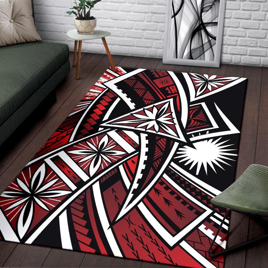 Marshall Islands Area Rug - Tribal Flower Special Pattern Red Color - Vibe Hoodie Shop