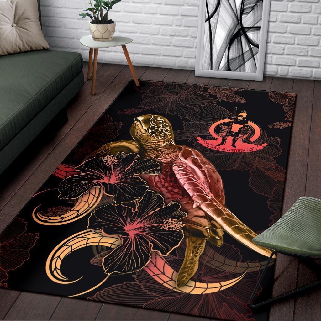 Vanuatu Polynesian Area Rugs - Turtle With Blooming Hibiscus Gold - Vibe Hoodie Shop