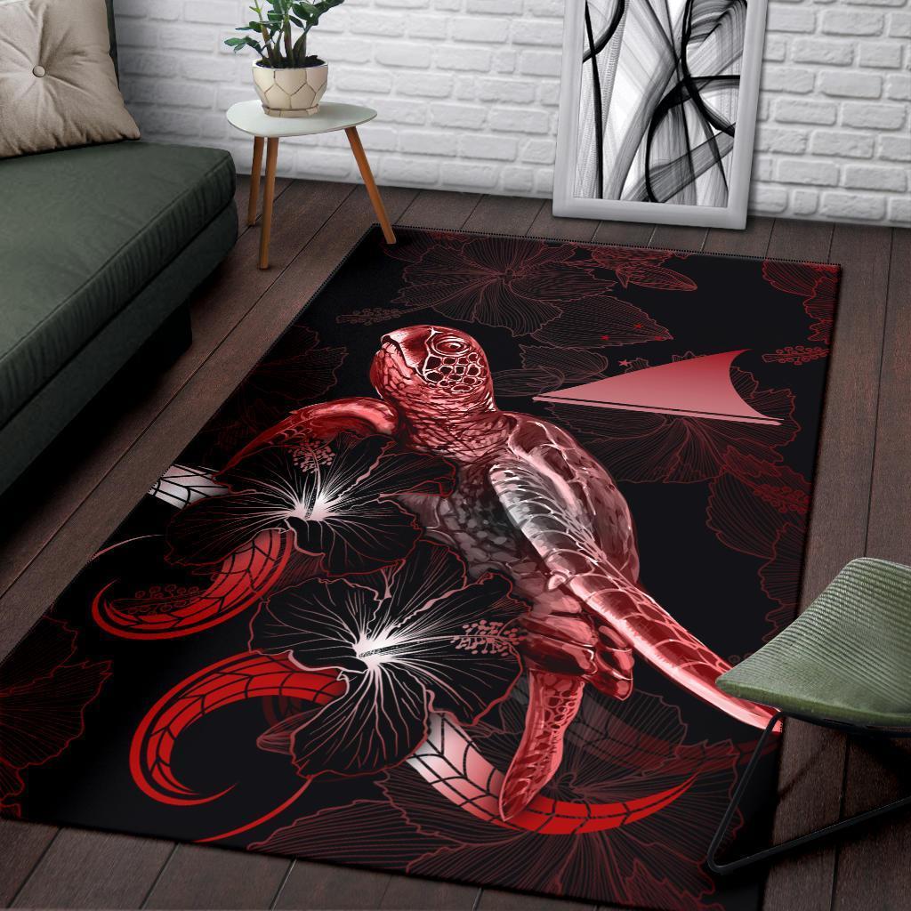 Tokelau Polynesian Area Rugs - Turtle With Blooming Hibiscus Red - Vibe Hoodie Shop