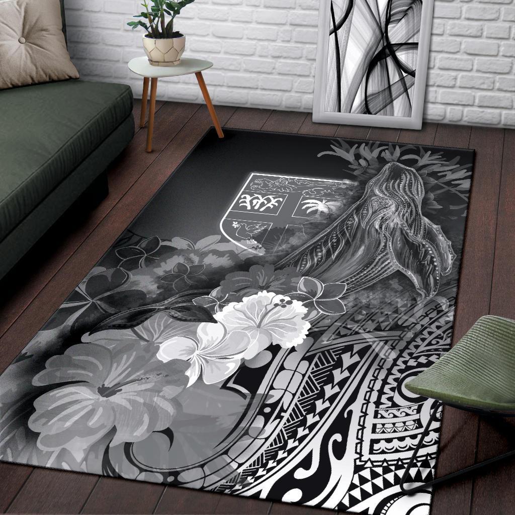 Fiji Area Rug - Humpback Whale with Tropical Flowers (White) - Vibe Hoodie Shop