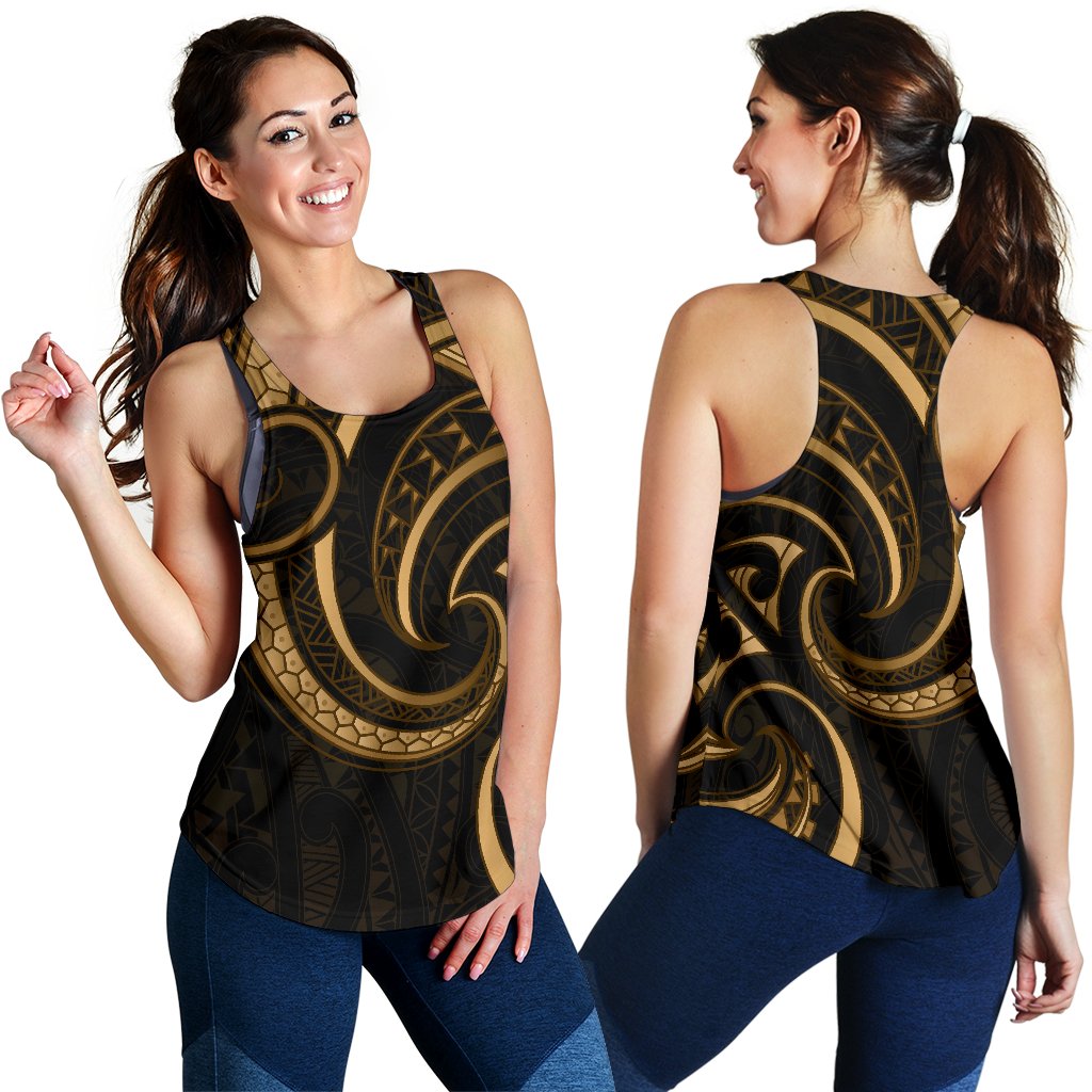 New Zealand Maori Mangopare Women Racerback Tank Polynesian - Gold - Vibe Hoodie Shop