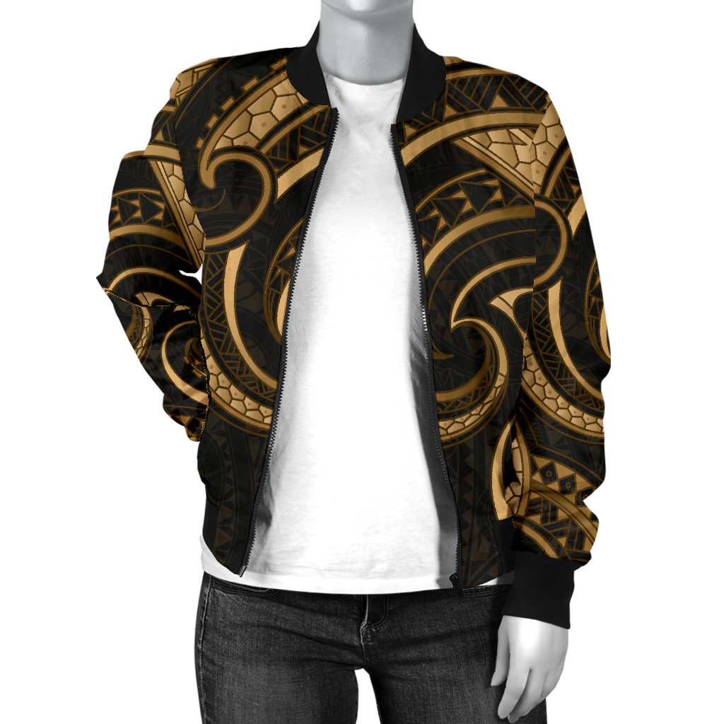 New Zealand Maori Mangopare Women Bomber Jacket Polynesian - Gold - Vibe Hoodie Shop