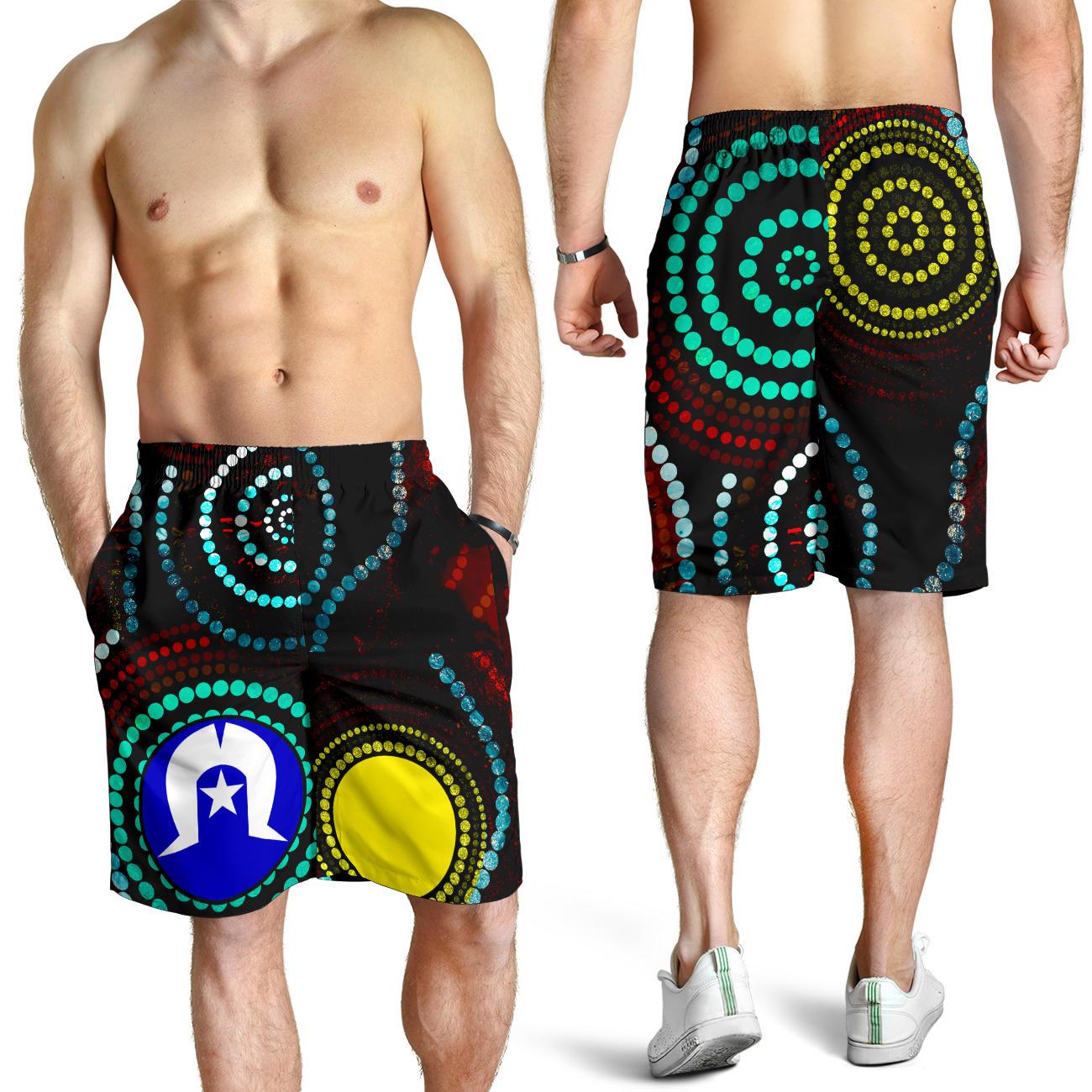 Aboriginal Shorts - Aboriginal Dot Painting and Flag - Vibe Hoodie Shop