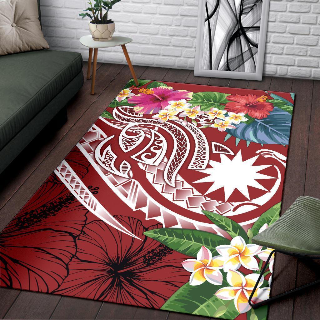 Nauru Polynesian Area Rug - Summer Plumeria (Red) - Vibe Hoodie Shop