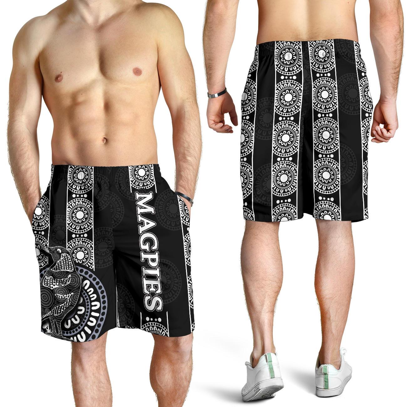 Magpies All Over Print Men's Shorts Aboriginal - Vibe Hoodie Shop