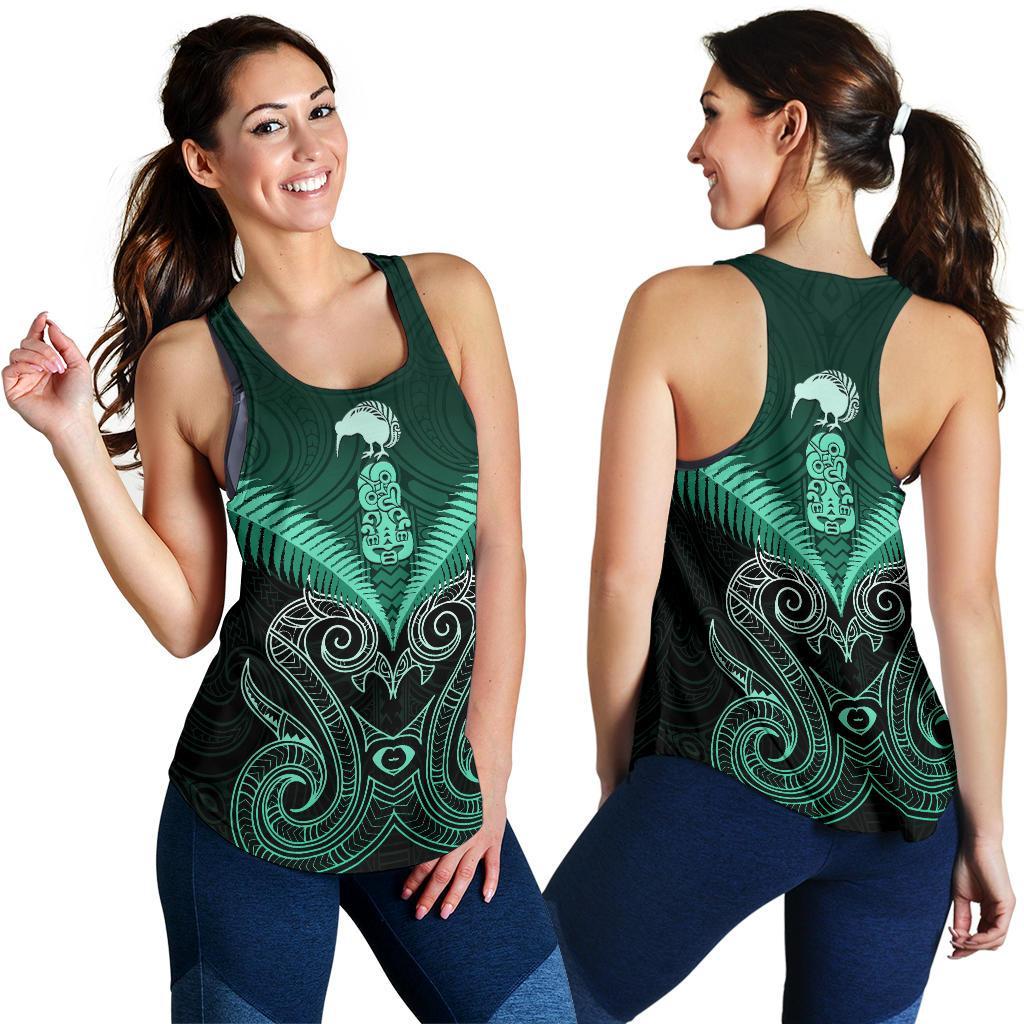 Maori Manaia New Zealand Women Racerback Tank Turquoise - Vibe Hoodie Shop