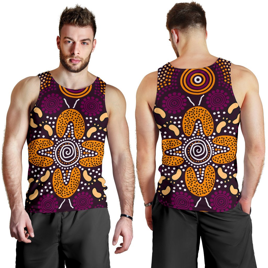 Aboriginal Men's Tank Top - Flowers Dot Panting Art - Vibe Hoodie Shop