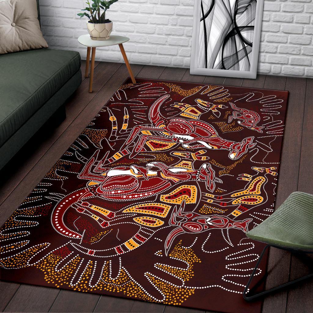 Aboriginal Area Rug - Kangaroo family with Hand Art - Vibe Hoodie Shop