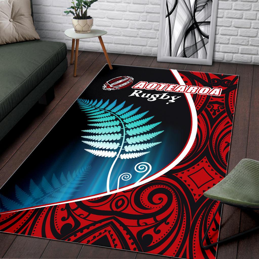 Aotearoa Rugby Black Maori Area Rug Kiwi and Silver Fern New Zealand - Vibe Hoodie Shop