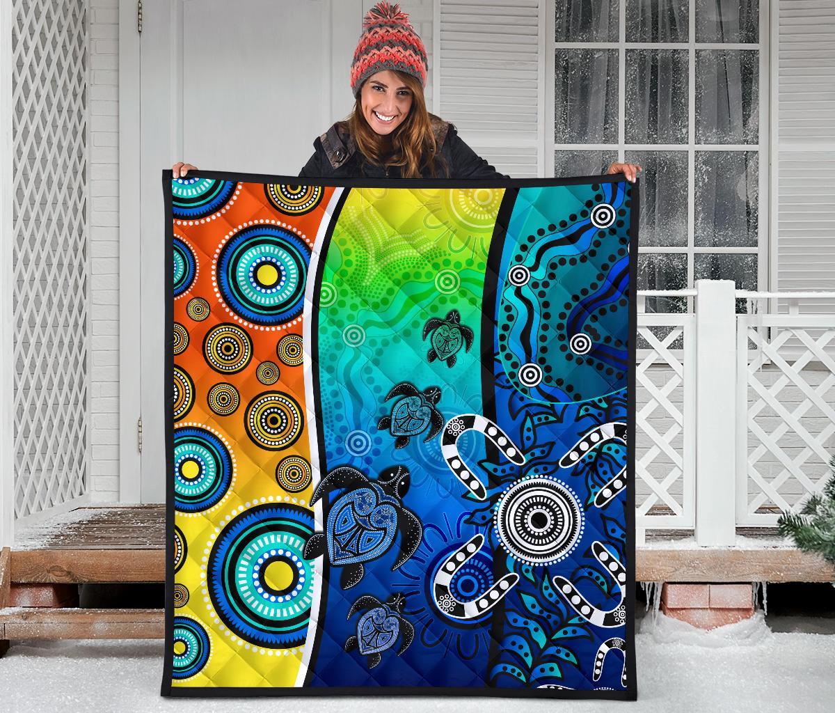 Aboriginal Premium Quilt - Indigenous Turtle Dot Painting Art - Vibe Hoodie Shop
