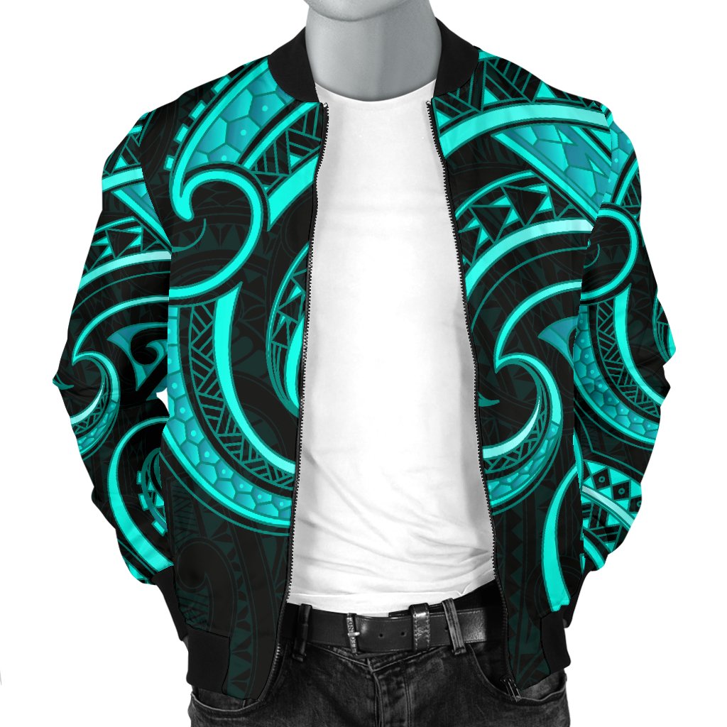 New Zealand Maori Mangopare Men Bomber Jacket Polynesian - Turquoise - Vibe Hoodie Shop