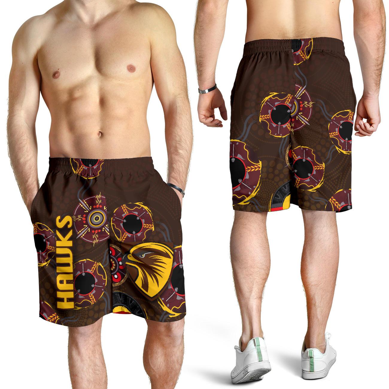 Hawthorn Men Shorts Hawks Indigenous - Brown - Vibe Hoodie Shop