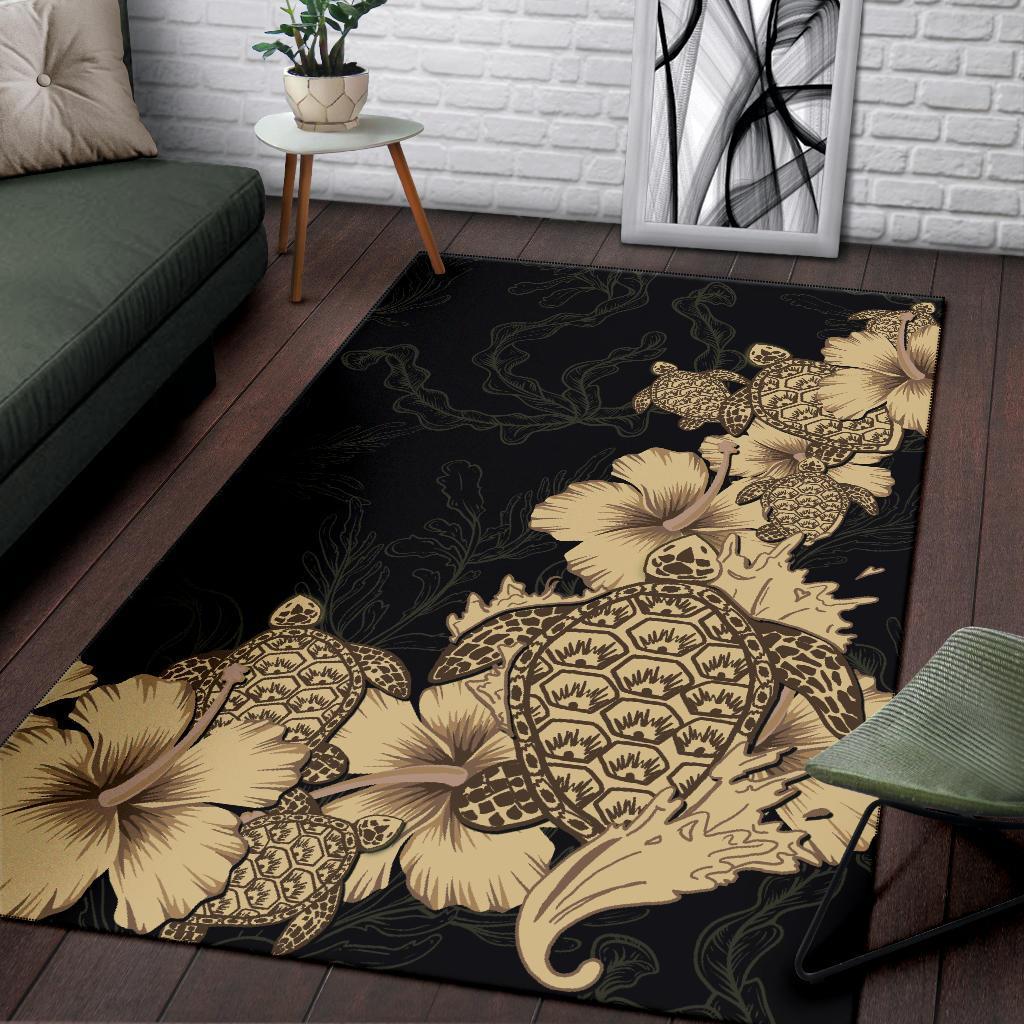 Hibiscus Plumeria Golden Turtle Area Rug - Vibe Hoodie Shop