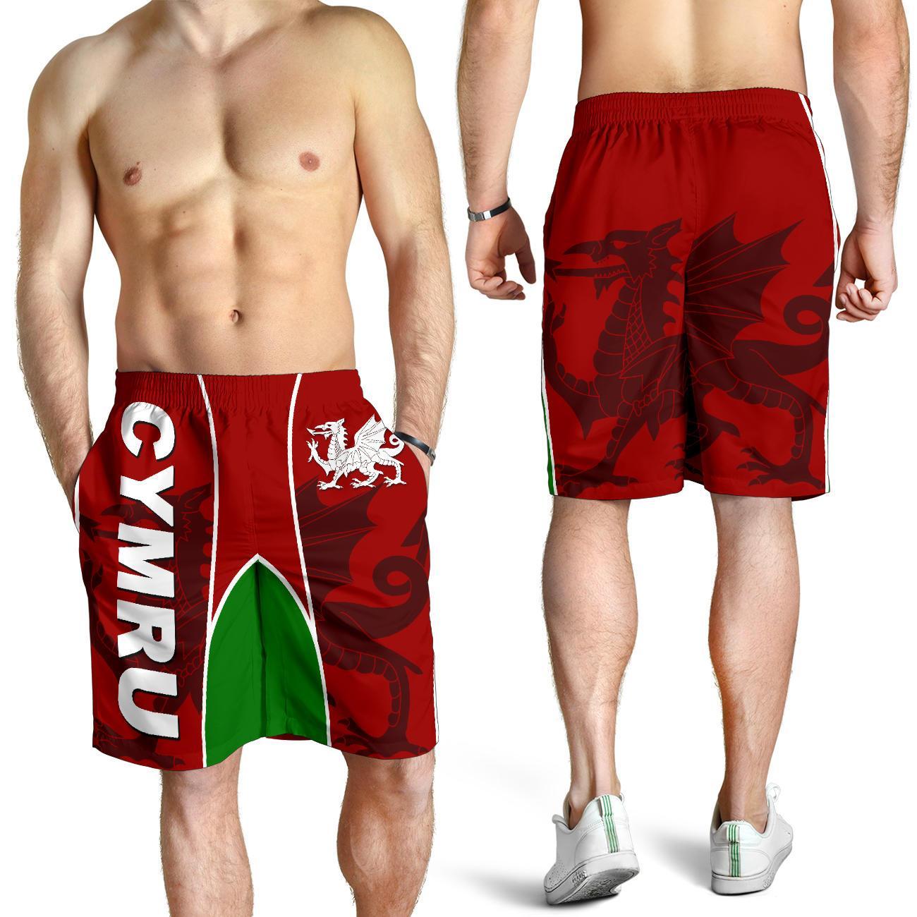 Wales Men's Shorts - Cymru Red Dragon - Vibe Hoodie Shop