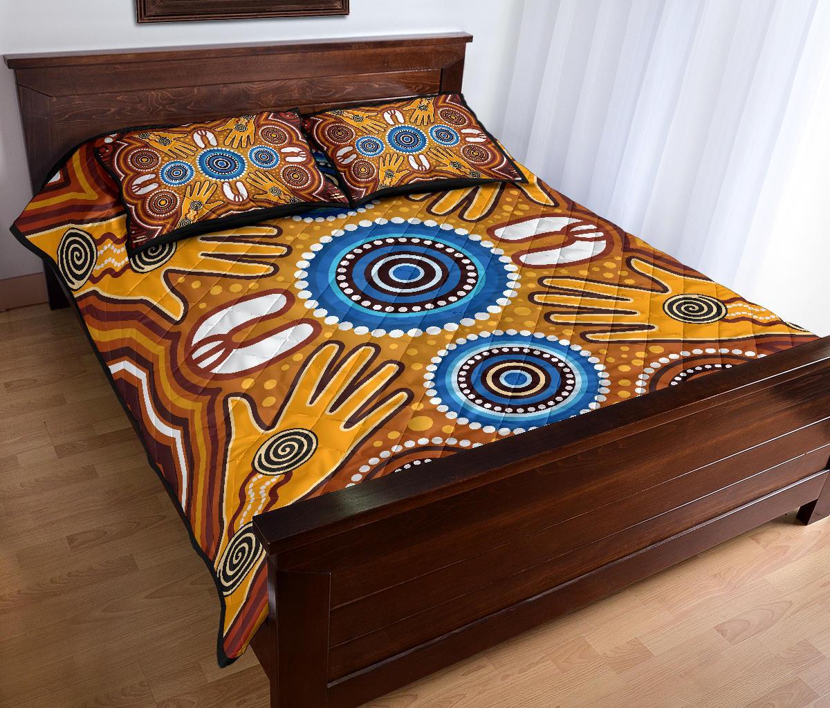 Aboriginal Quilt Bed Set - Indegenous Dot Painting Art - Vibe Hoodie Shop