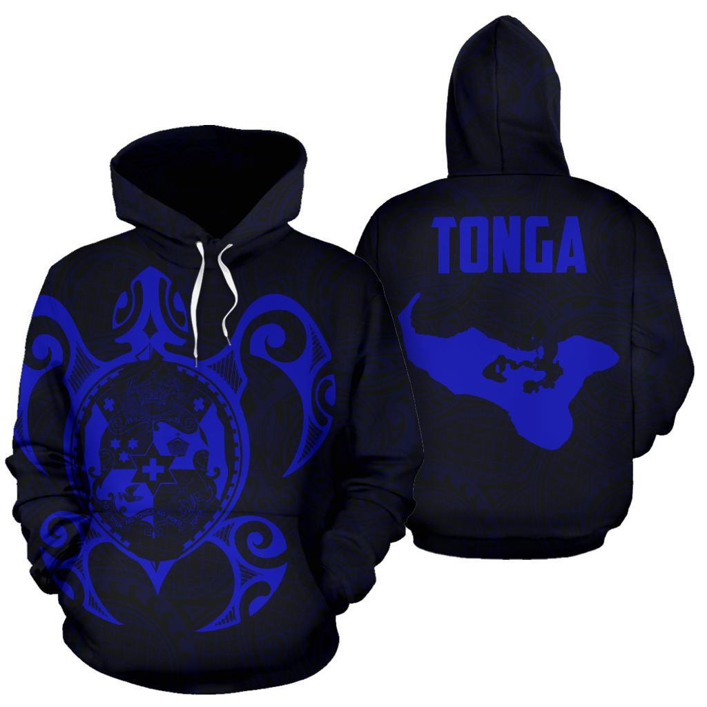 Hoodie Tonga Polynesian Coat Of Arms In Turtle Map Blue - Vibe Hoodie Shop