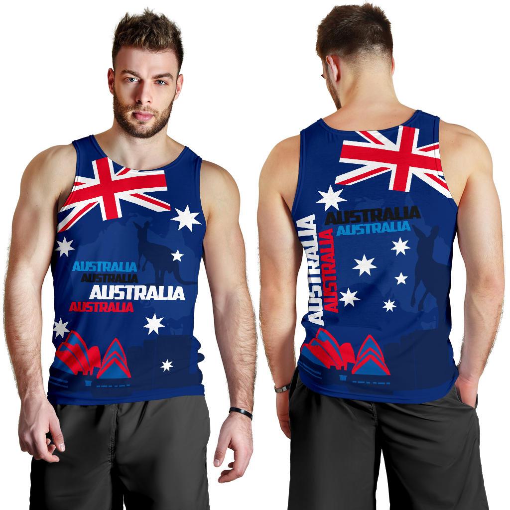 Men Tank Top - Sydney Opera Mens Tank Kangaroo Aus Flag - Vibe Hoodie Shop