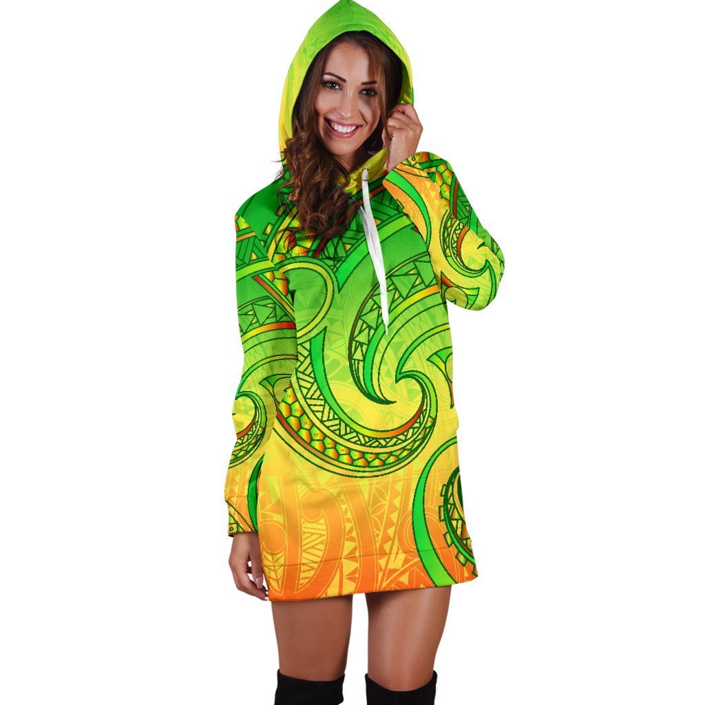 New Zealand Maori Mangopare Women Hoodie Dress Polynesian - Green - Vibe Hoodie Shop