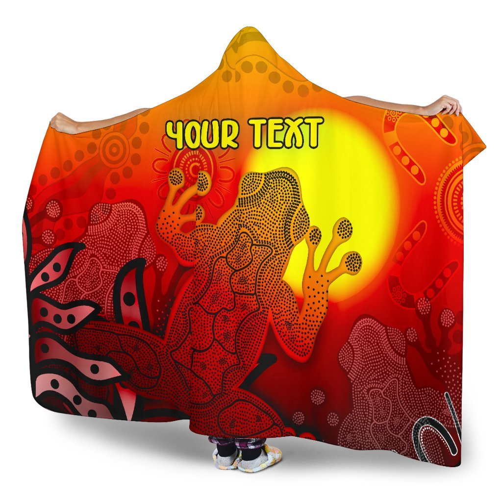 custom-aboriginal-hooded-blanket-indigenous-frog-red