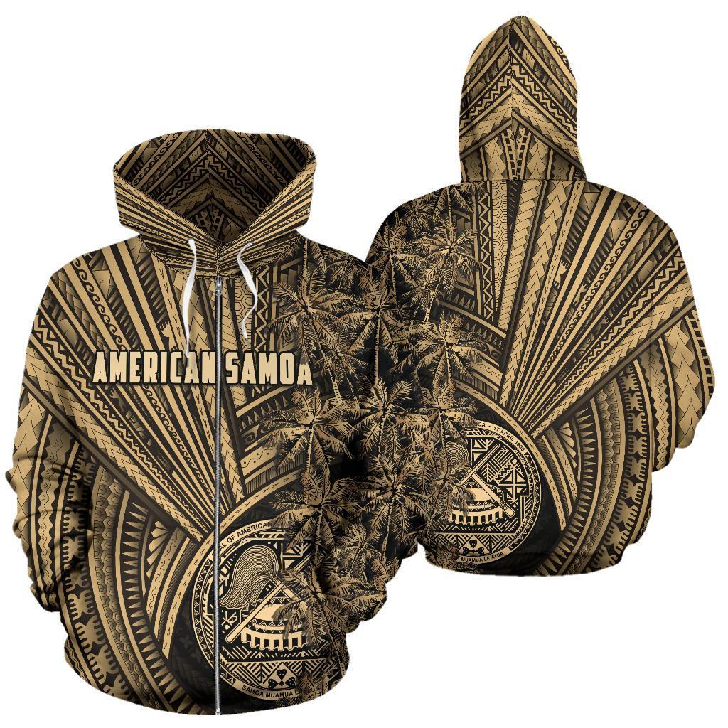 American Samoa Zip - Up Hoodie Polynesian With Coconut Tree - Vibe Hoodie Shop