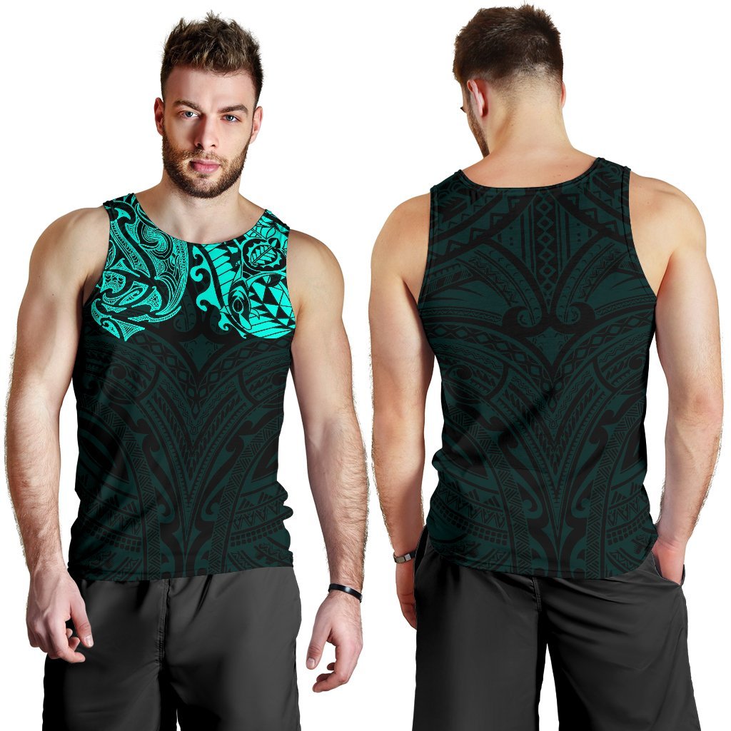 New Zealand Men's Tank Top, Maori Polynesian Tattoo Turquoise - Vibe Hoodie Shop