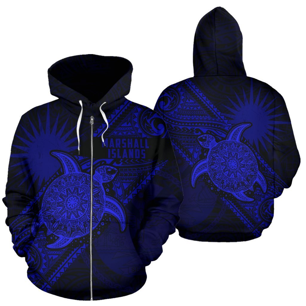 Marshall Islands Hoodie Turtle - Polynesia Diagonal Line Style (Zip) - Vibe Hoodie Shop