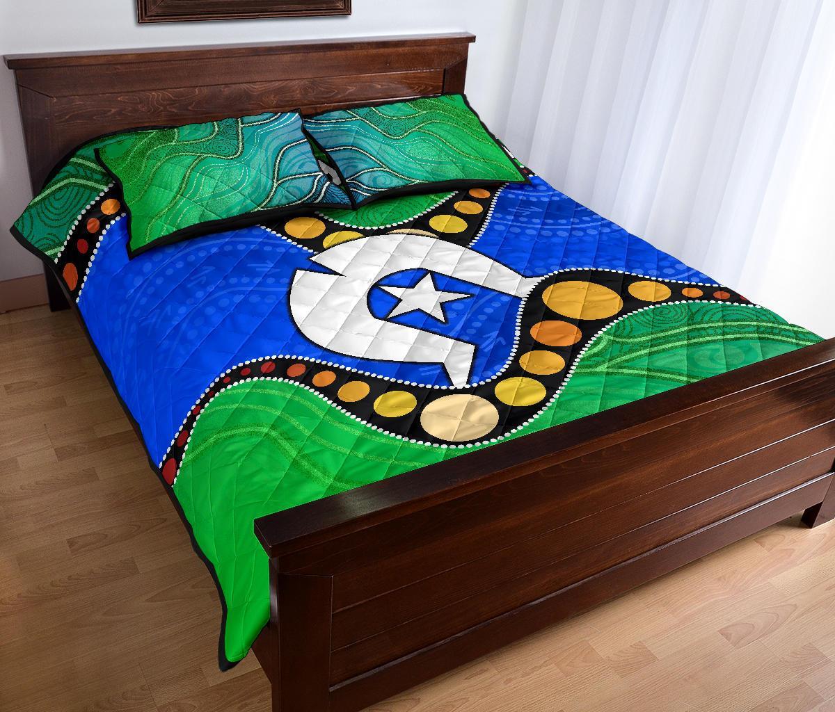 Custom Torres Strait Islands Quilt Bed Set - Flag with Aboriginal Patterns - Vibe Hoodie Shop