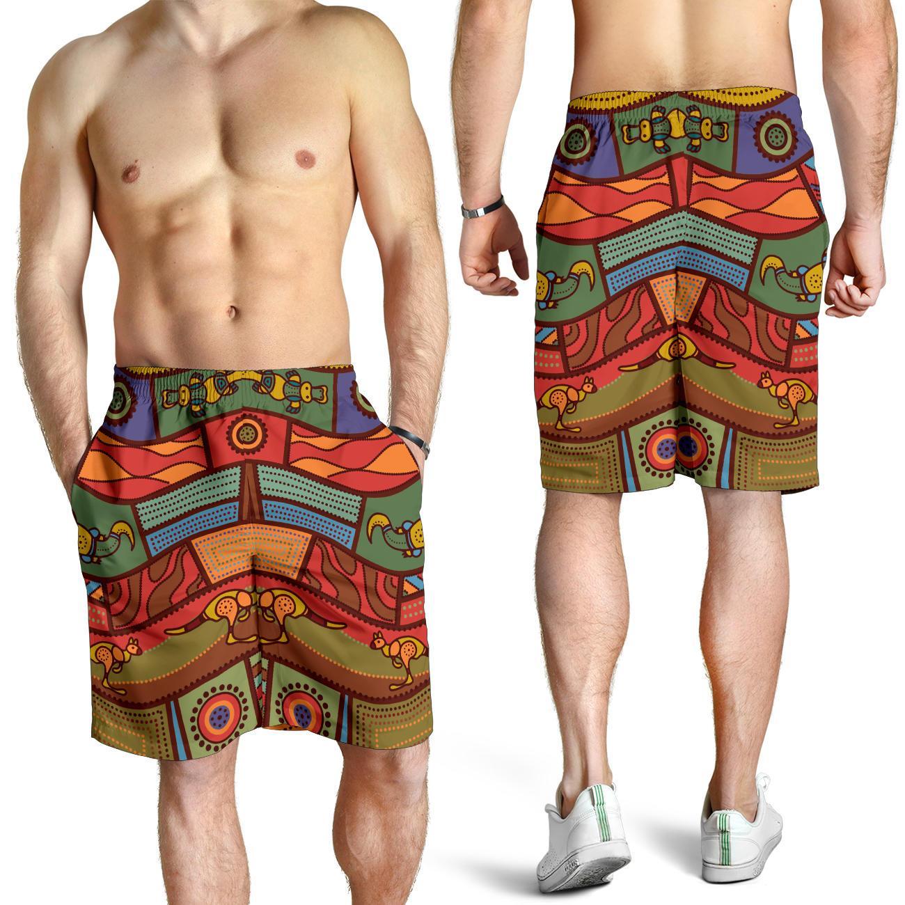 Men's Shorts - Aboriginal Art With Animals - Vibe Hoodie Shop