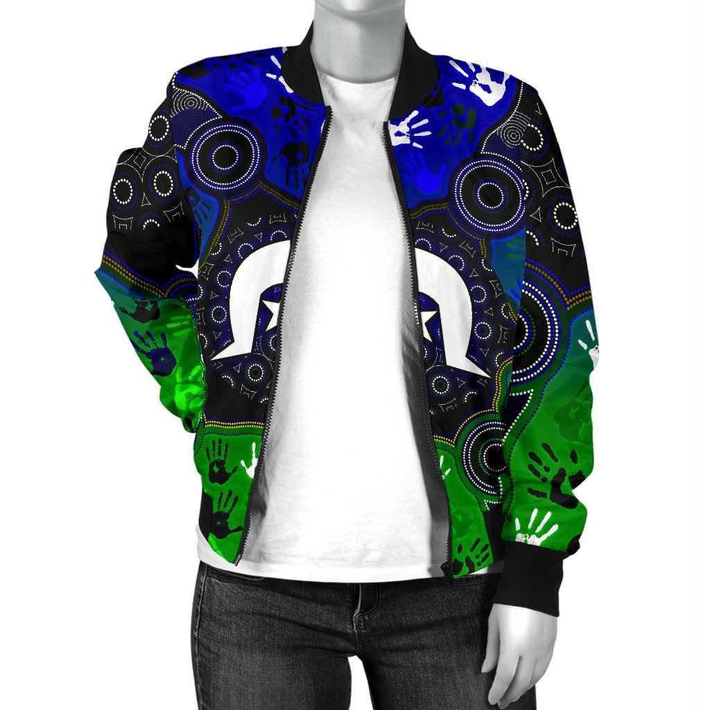 Aboriginal Women's Bomber Jacket - Torres Strait Symbol With Indigenous Patterns - Vibe Hoodie Shop