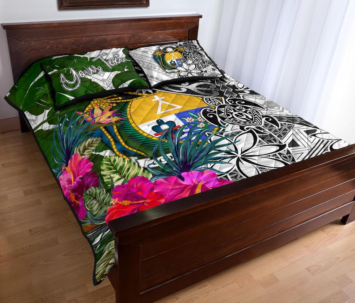 Nauru Custom Personalised Quilt Bet Set White - Turtle Plumeria Banana Leaf Crest - Vibe Hoodie Shop