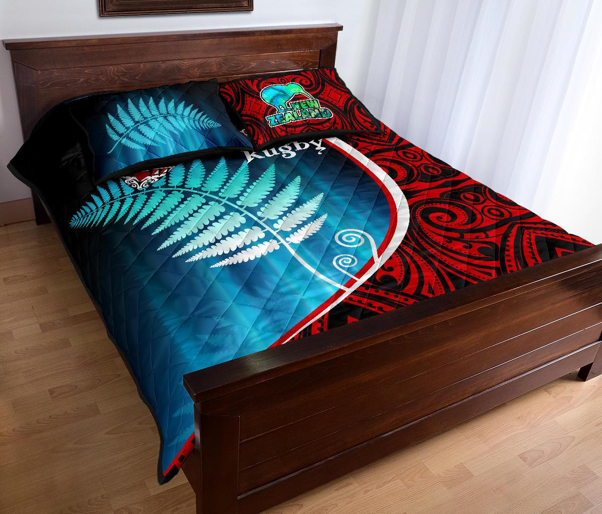 Aotearoa Rugby Black Maori Quilt Bed Set Kiwi and Silver Fern New Zealand - Vibe Hoodie Shop