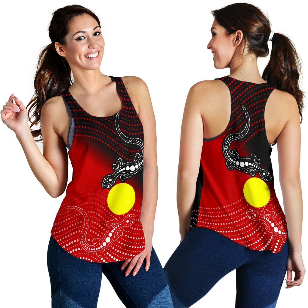 Aboriginal Women's Racerback Tank - Two Indigenous Lizard - Vibe Hoodie Shop