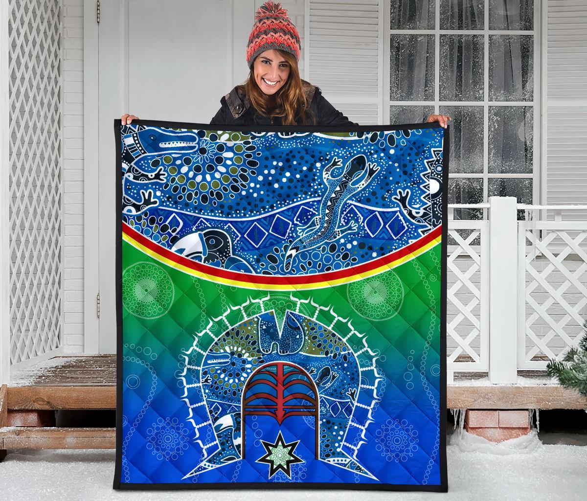 Premium Quilt - Torres Strait Symbol With Aboriginal Patterns - Vibe Hoodie Shop