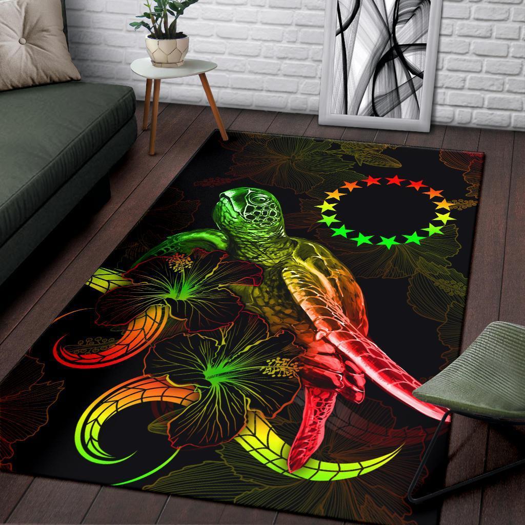 Cook Islands Polynesian Area Rugs - Turtle With Blooming Hibiscus Reggae - Vibe Hoodie Shop