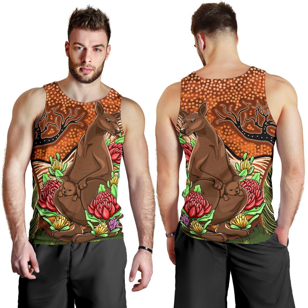 Aboriginal Men's Tank Top - Kangaroo With Indigenous Tree - Vibe Hoodie Shop