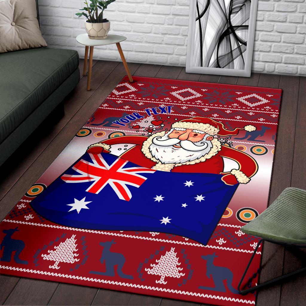 Christmas Personalised Area Rug - Australia Santa Claus Hold The Flag (Red) - Vibe Hoodie Shop