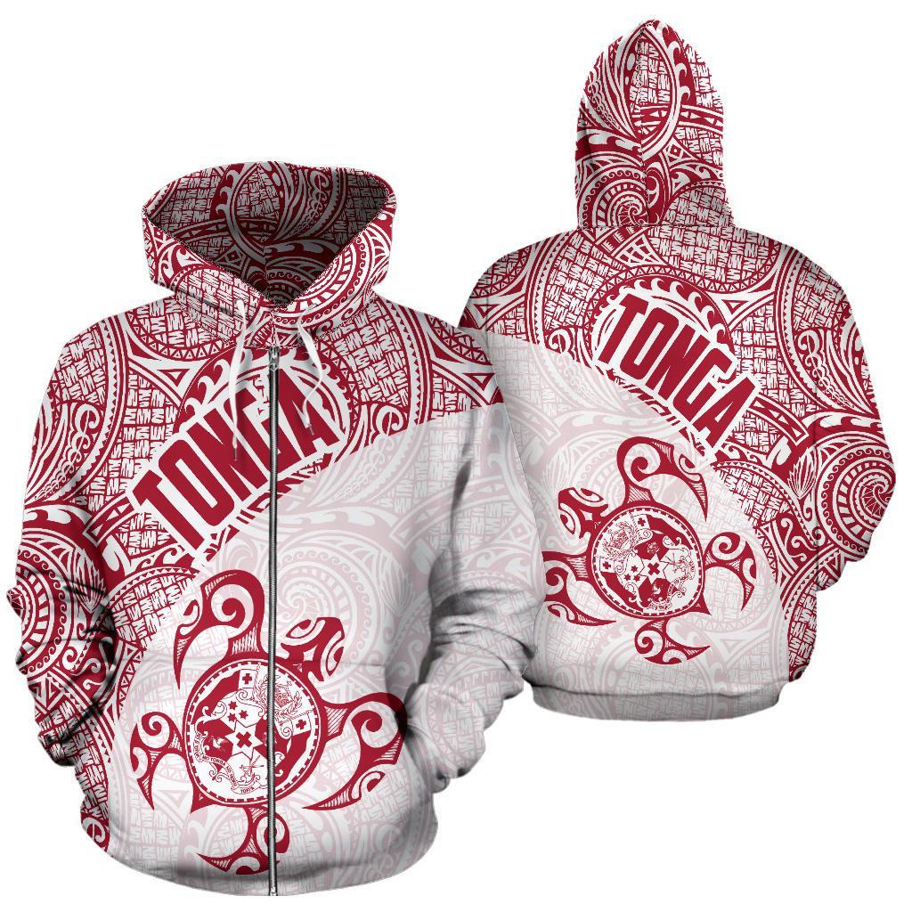 Zip Up Hoodie Tonga Coat Of Arms Turtle Polynesian Pattern 06 - Vibe Hoodie Shop