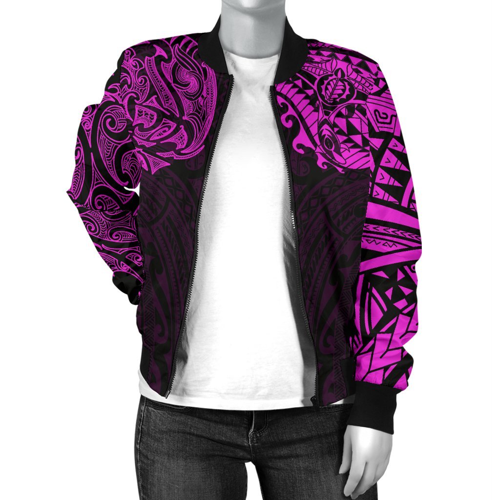 New Zealand Women's Bomber Jacket, Maori Polynesian Tattoo Purple - Vibe Hoodie Shop