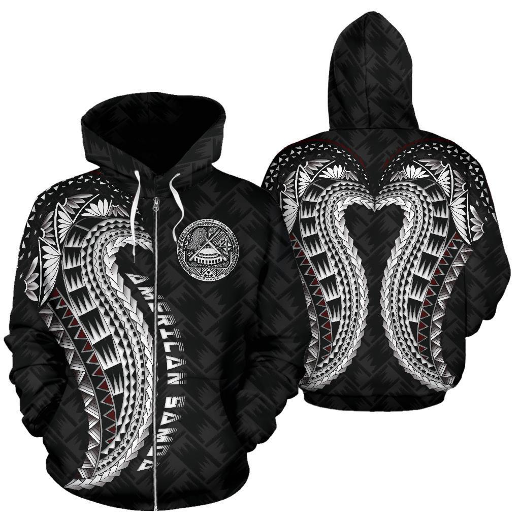 American Samoa Zip Hoodie, American Samoa Tattoo Polynesian Wings Style - Vibe Hoodie Shop