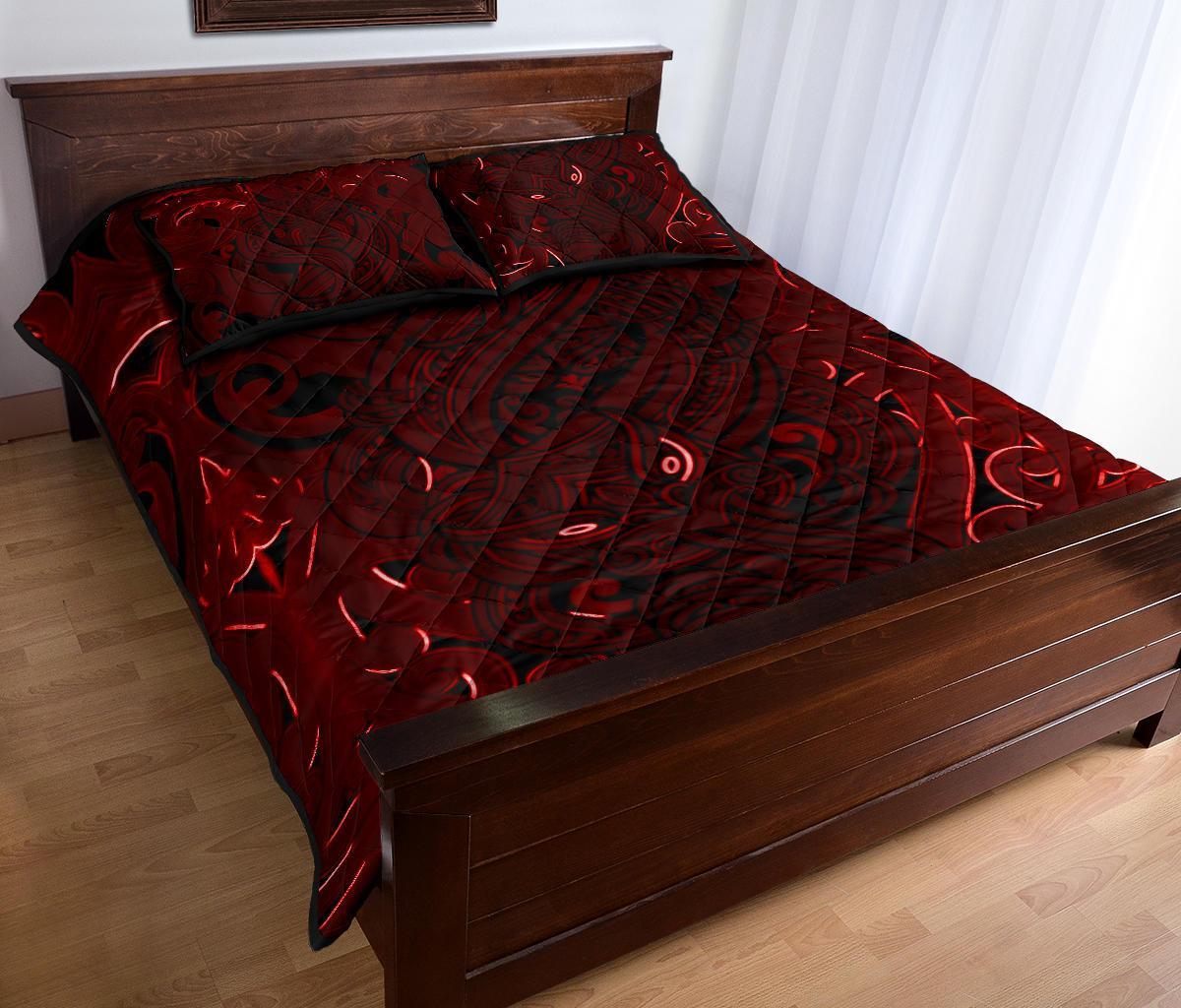 New Zealand Quilt Bed Set, Maori Gods Quilt And Pillow Cover Tumatauenga (God Of War) - Red - Vibe Hoodie Shop